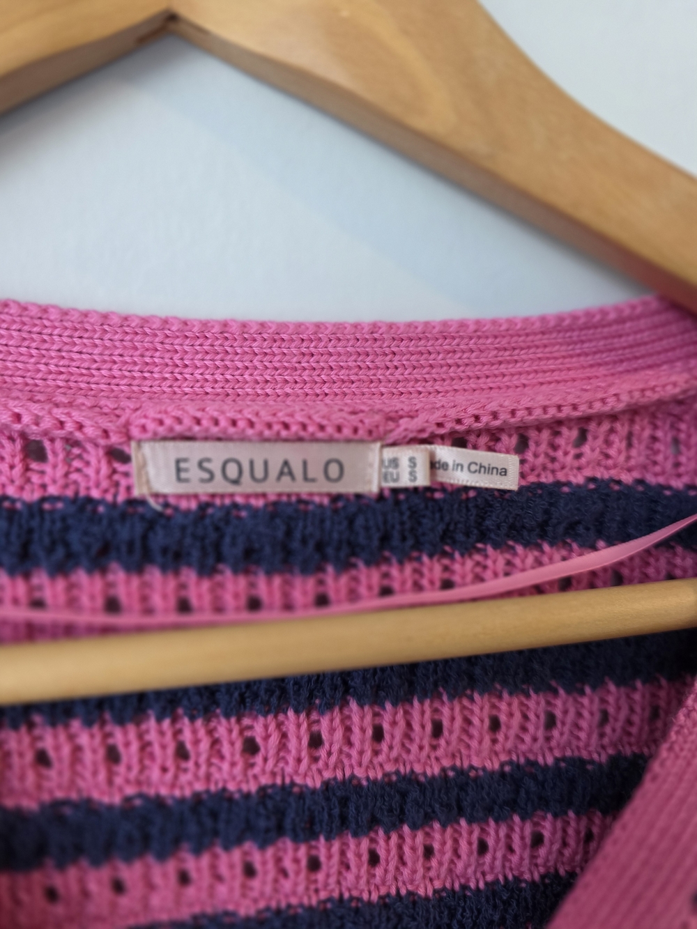 EsQualo Pink & Navy Striped Open Knit Cropped Cardigan Size S - Picture 4 of 8